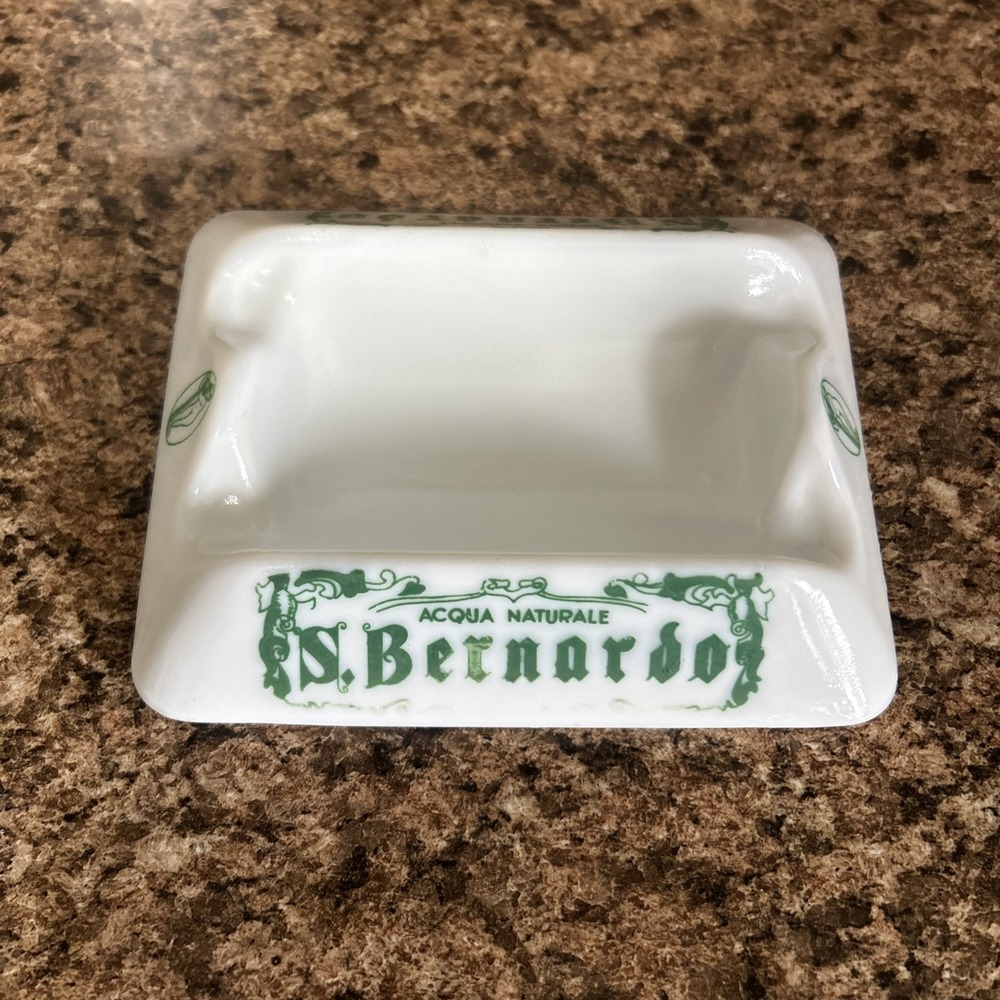 Vtg Advertising Glass Ashtray 1980's Italy Milano Natural Water San Bernardo